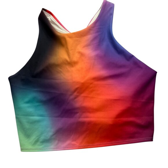 ATHLETA Crop Top Sports Bra Rainbow Colorful Size Women's XL Ombre Built in Bra